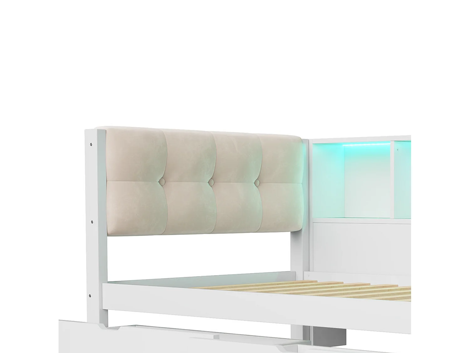 Schlafsofa 90 × 200 cm - mit Schubladen - mit LED-Beleuchtung - mit Regalen - mit USB-Anschluss - Weiß (Matratze nicht enthalten)
