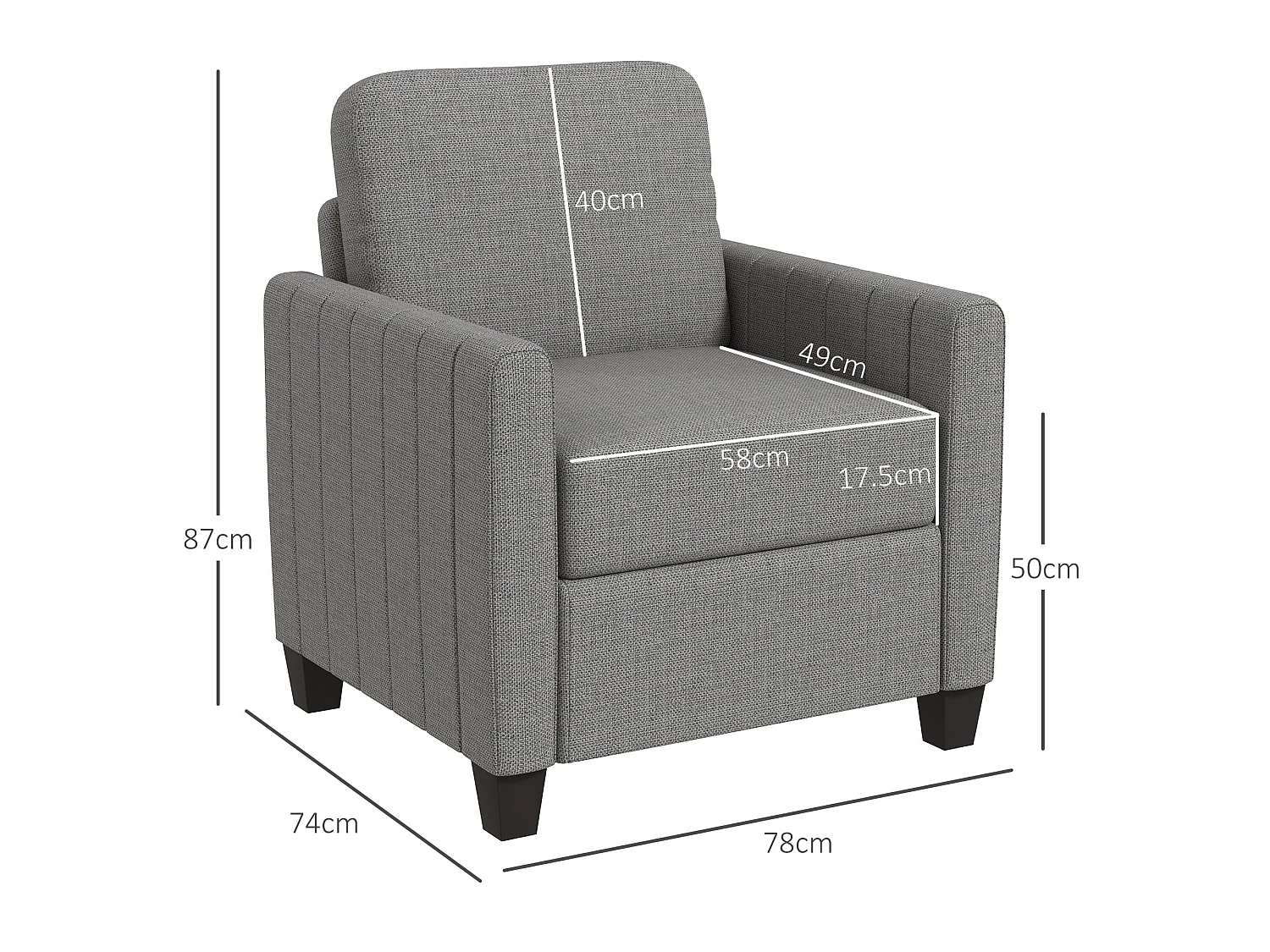 Vazi Lodi Light Grey Box Style Upholstered Accent Armchair