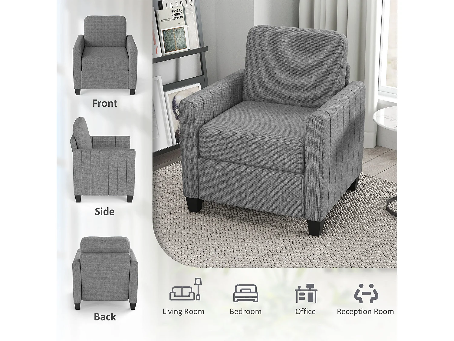 Vazi Lodi Light Grey Box Style Upholstered Accent Armchair