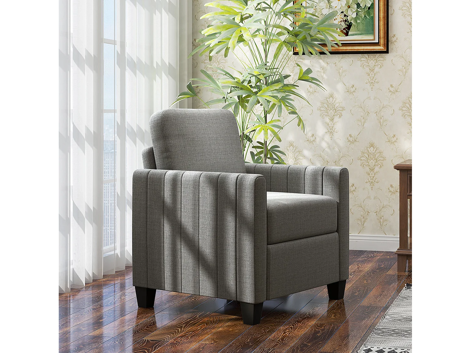 Vazi Lodi Light Grey Box Style Upholstered Accent Armchair