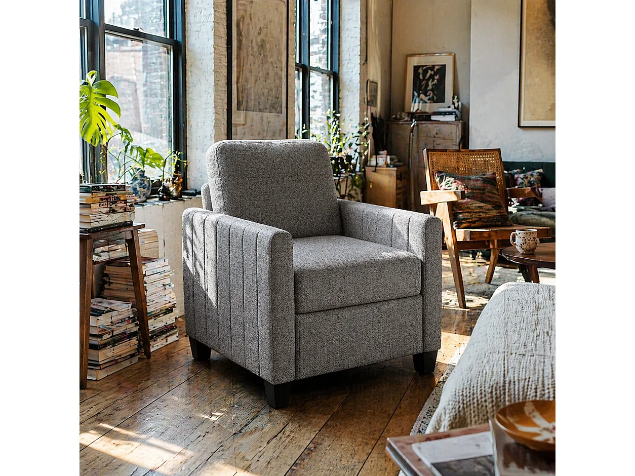 Vazi Lodi Light Grey Box Style Upholstered Accent Armchair