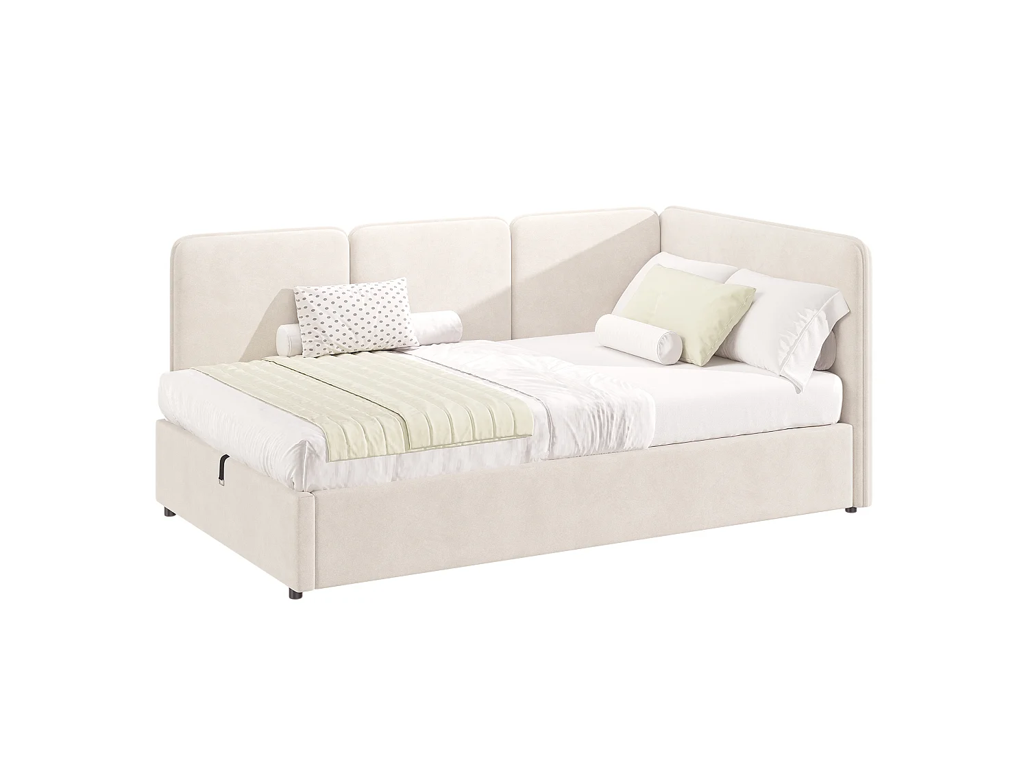Canapé-lit coffre 90 x 200 cm - Peut être inversé à gauche et à droite - Tissu velours - Beige (Matelas non inclus)