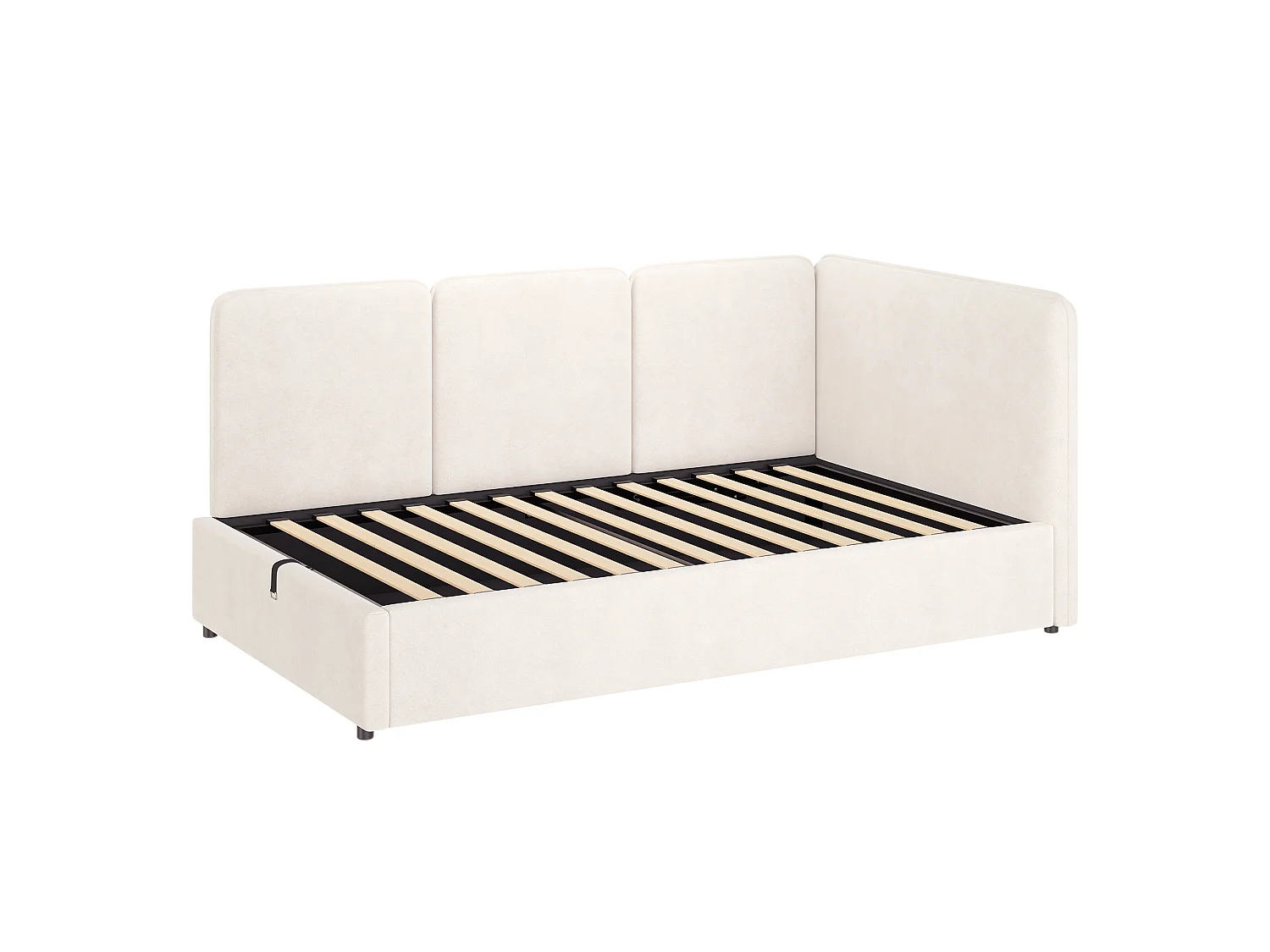 Canapé-lit coffre 90 x 200 cm - Peut être inversé à gauche et à droite - Tissu velours - Beige (Matelas non inclus)