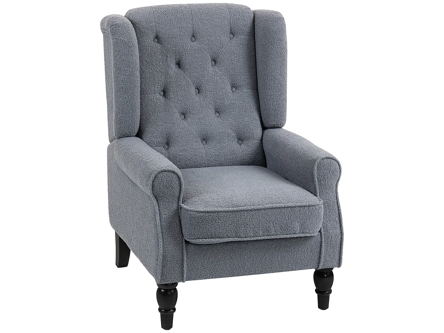 Rovero Grey Teddy Fleece Wingback Armchair Diamond Tufted Retro Accent Chair