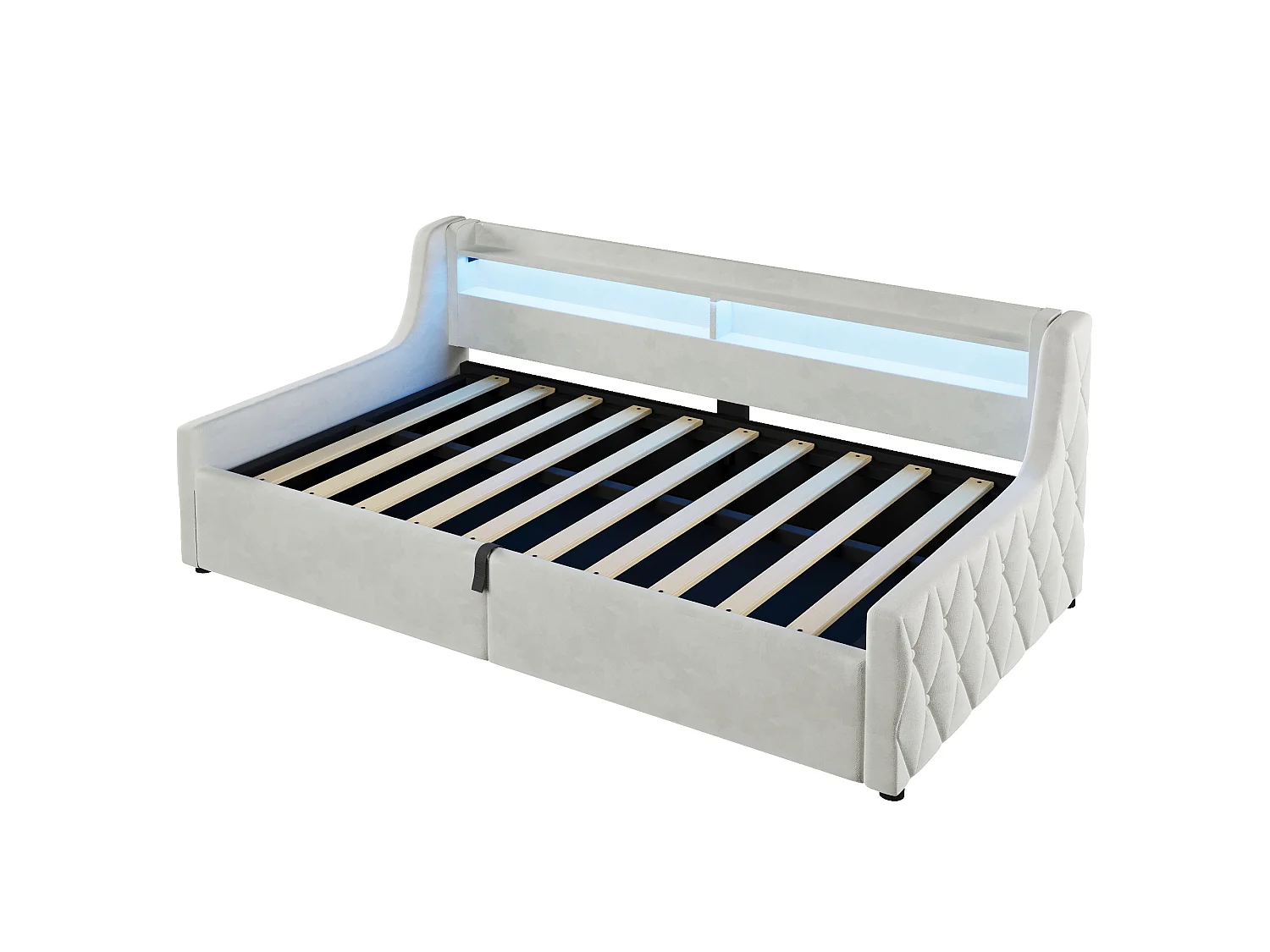 Storage Sofa Bed 90 × 200 cm - with storage box and LED lighting - velvet fabric + MDF - beige (mattress not included)