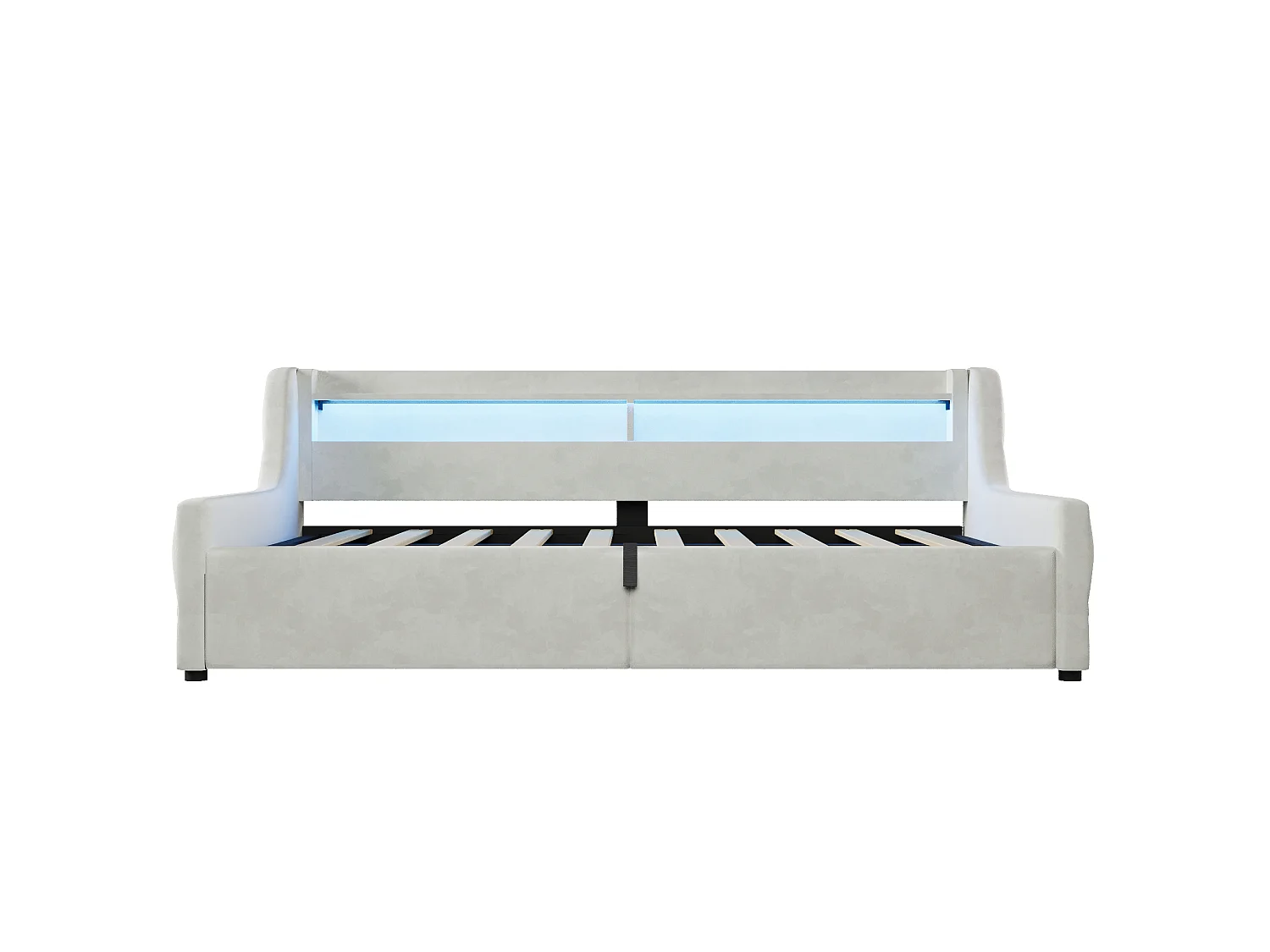 Storage Sofa Bed 90 × 200 cm - with storage box and LED lighting - velvet fabric + MDF - beige (mattress not included)