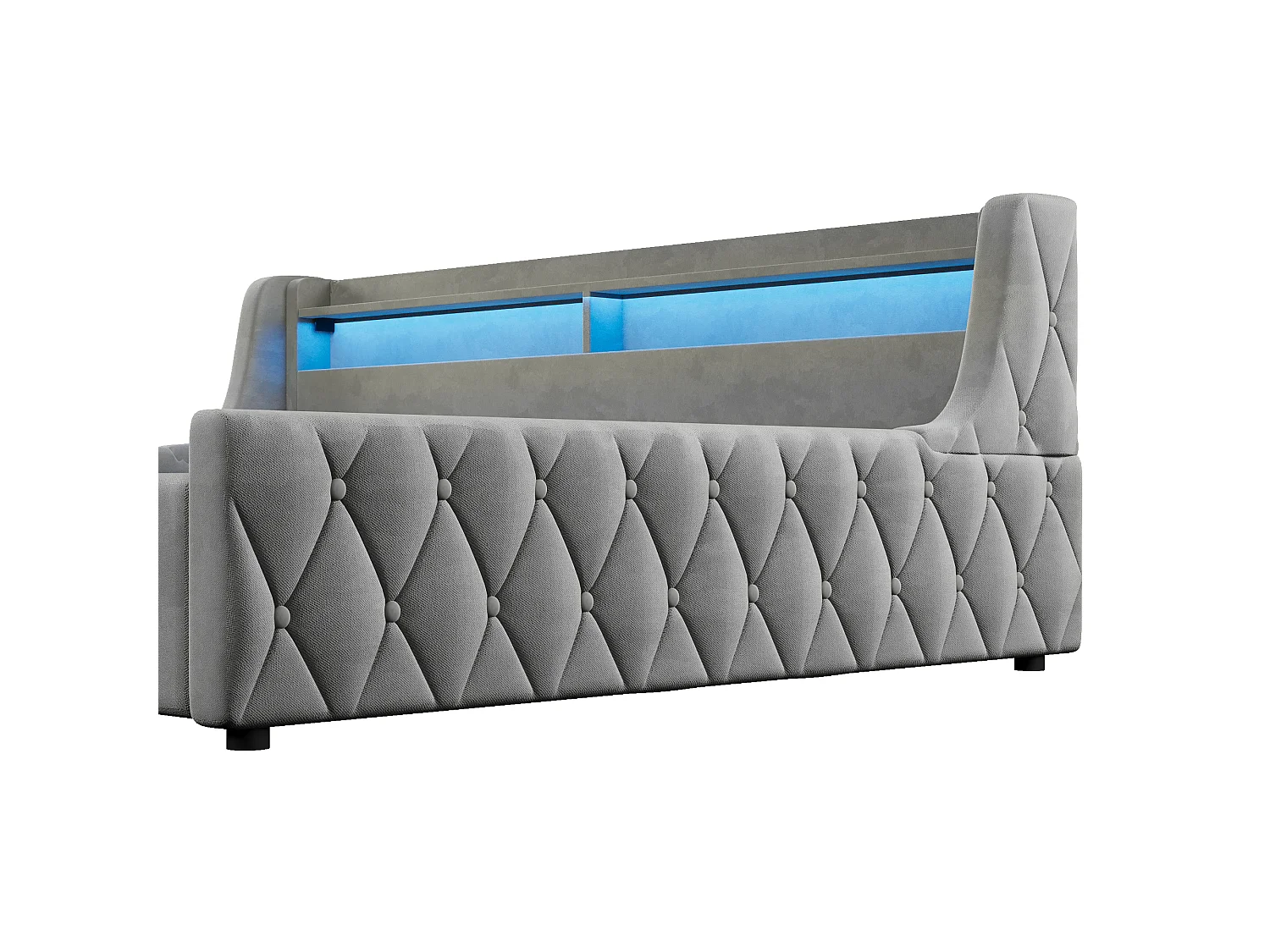 Storage Sofa Bed 140 × 200 cm - with storage box and LED lighting - velvet fabric + MDF - grey (mattress not included)
