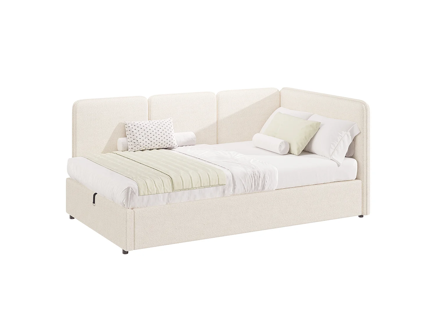 Canapé-lit coffre 90 x 200 cm - Peut être inversé à gauche et à droite - Tissu bouclé - Beige (Matelas non inclus)