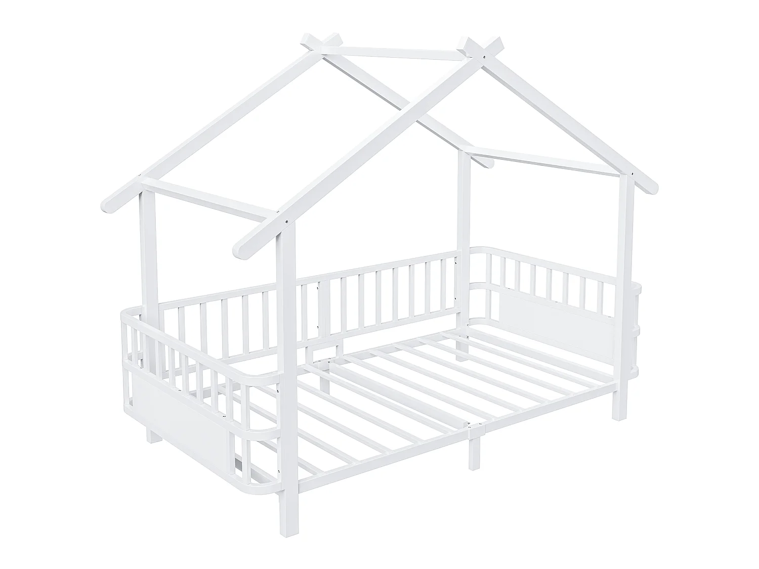 Lit cabane en métal 90 x 200 cm - avec barrières de sécurité - blanc (matelas non inclus)
