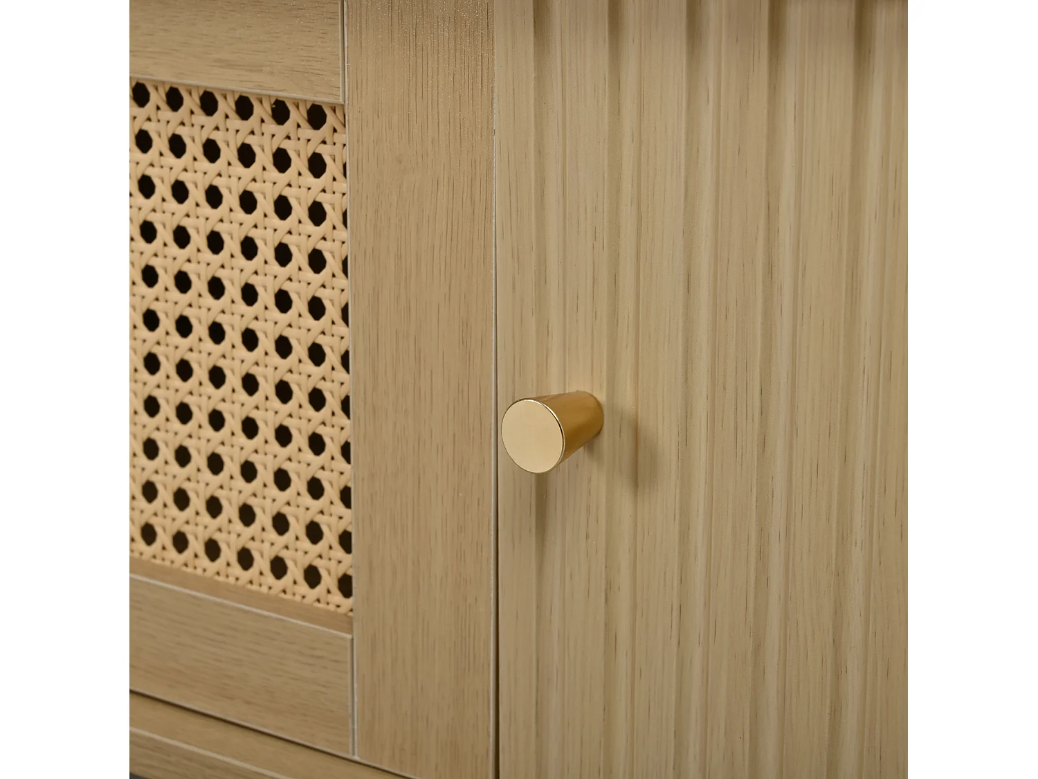 TV-Möbel 180x40x40 cm - Rattan-Design - verstellbare Füße - mit 2 Türen - Natur