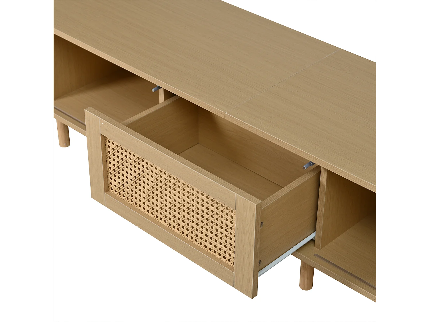 TV-Möbel 180x40x40 cm - Rattan-Design - verstellbare Füße - mit 2 Türen - Natur