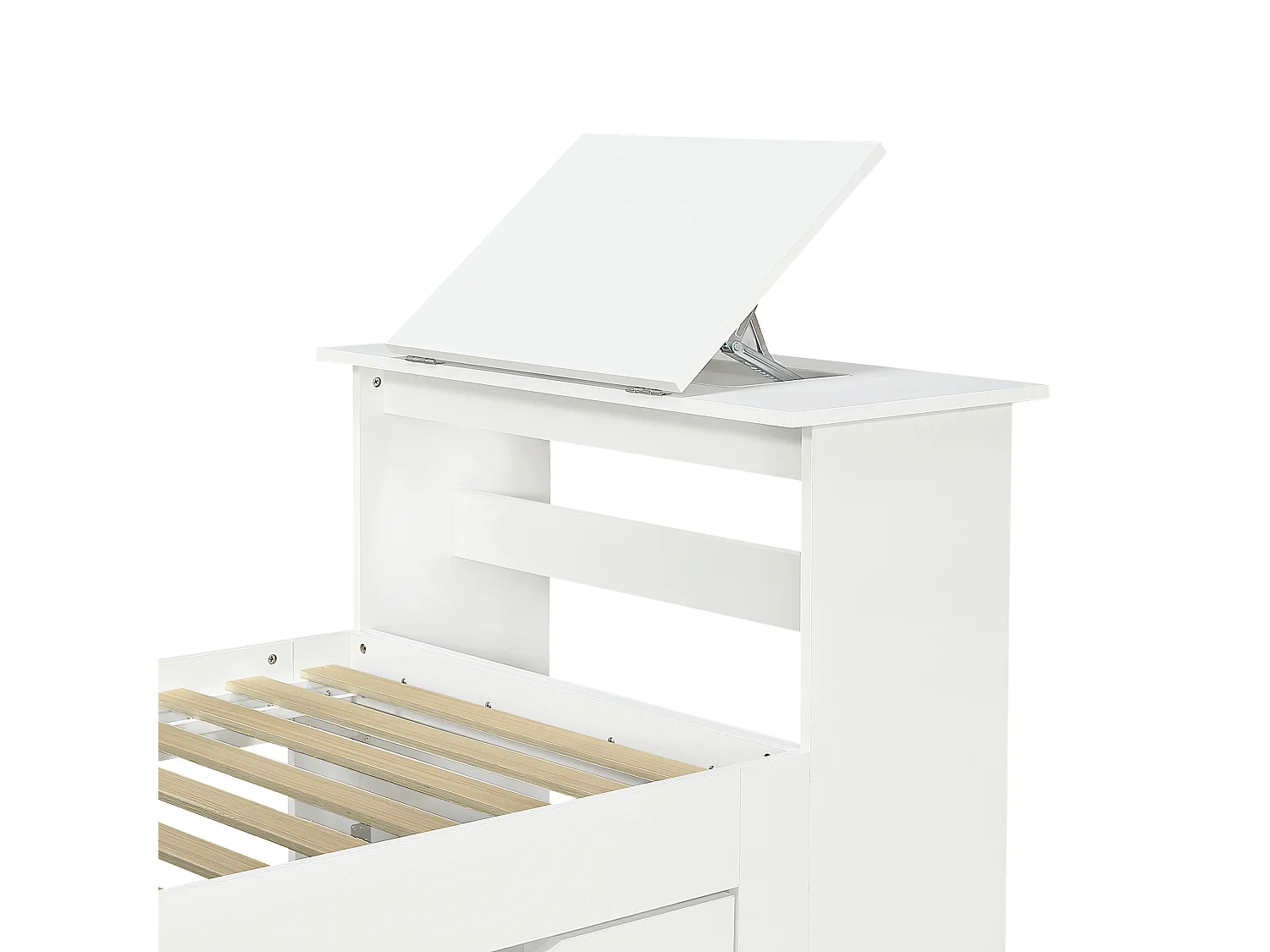 Eenpersoons kinderbed 90 × 200 cm - met verstelbare opklapbare tafel - met opbergruimte en planken - met lade - wit (zonder matras)