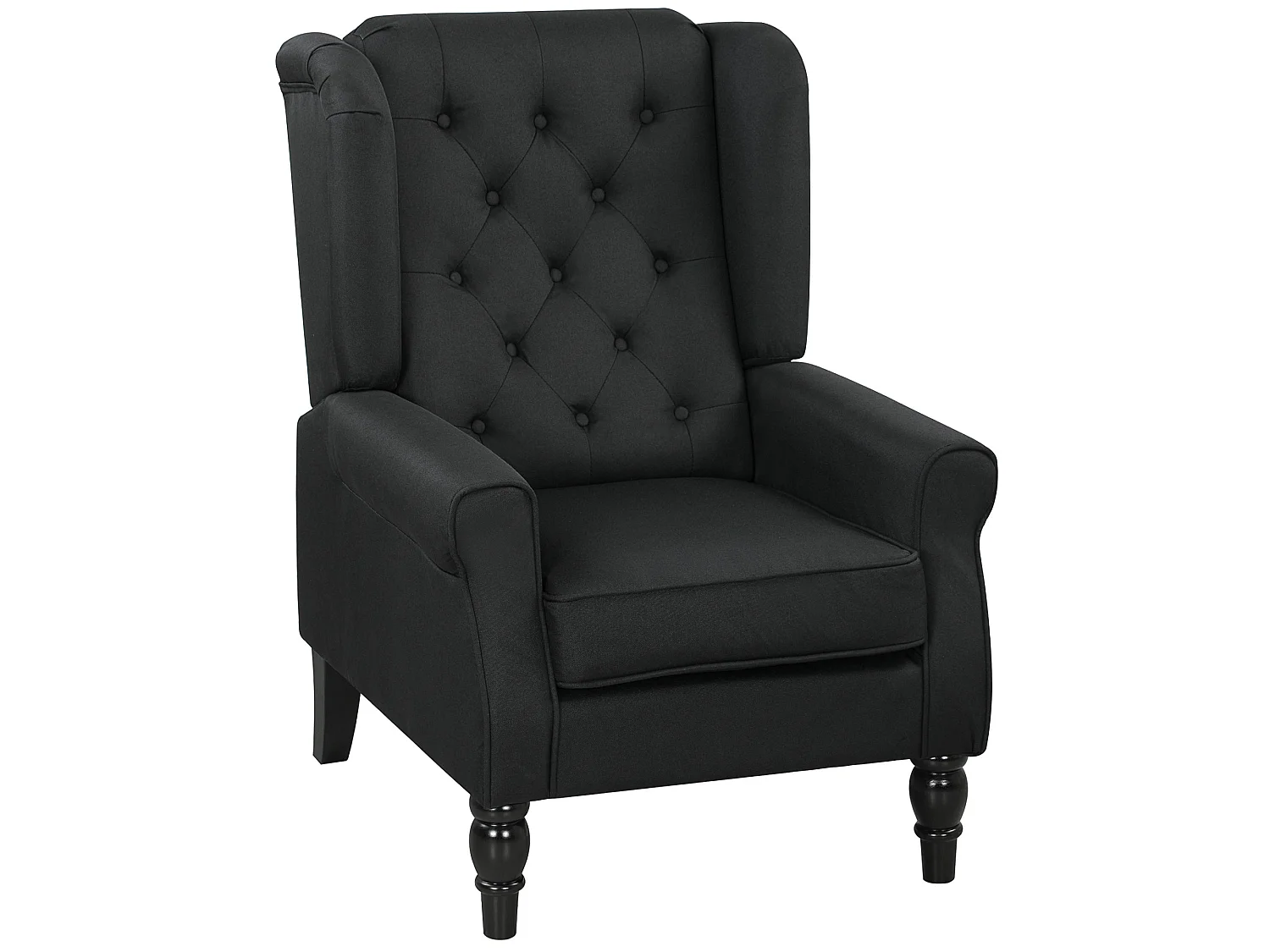 Royo Black Linen Look Wingback Accent Armchair with Diamond Button Tufting