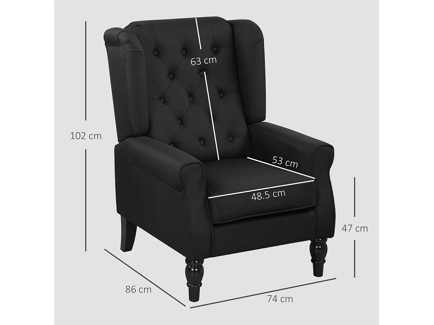 Royo Black Linen Look Wingback Accent Armchair with Diamond Button Tufting