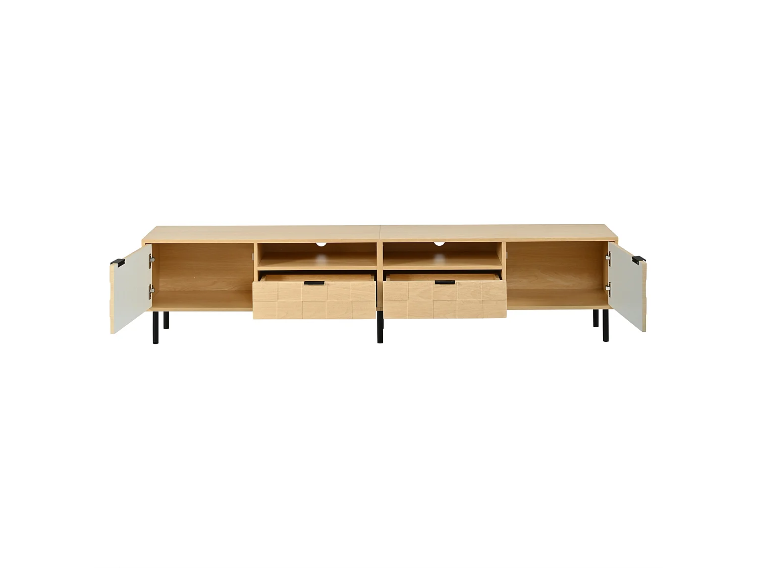 Modernes TV-Möbel 180x40x40 cm - abgerundete Ecken - 2 Schiebetüren und 1 Schublade - MDF - Natur
