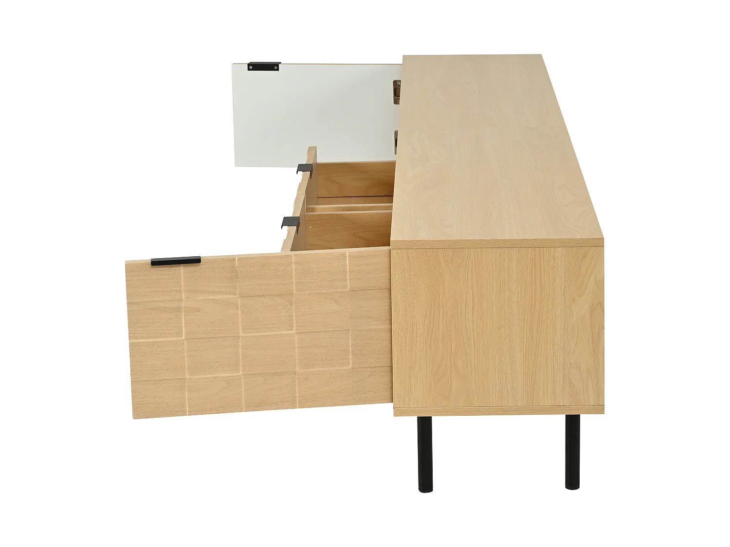 Modernes TV-Möbel 180x40x40 cm - abgerundete Ecken - 2 Schiebetüren und 1 Schublade - MDF - Natur