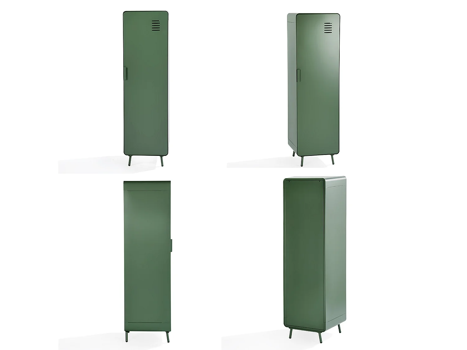 WALNUT - Armoire métallique de rangement 1 porte avec 2 niveaux et barre de penderie industrielle en vert