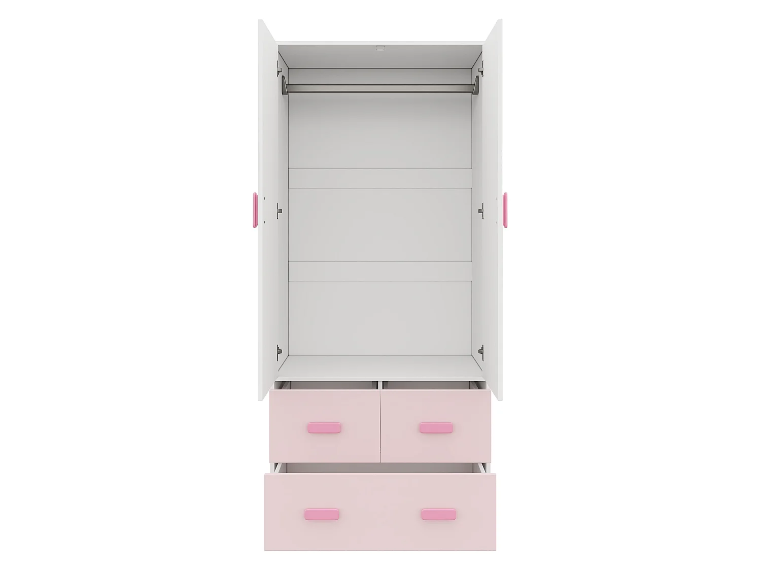 Armoire enfant avec 2 portes et 3 tiroirs - avec tringle à vêtements - 80x48x180 cm - MDF - Blanc et rose