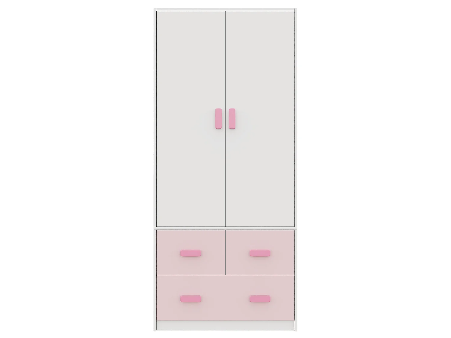 Armoire enfant avec 2 portes et 3 tiroirs - avec tringle à vêtements - 80x48x180 cm - MDF - Blanc et rose