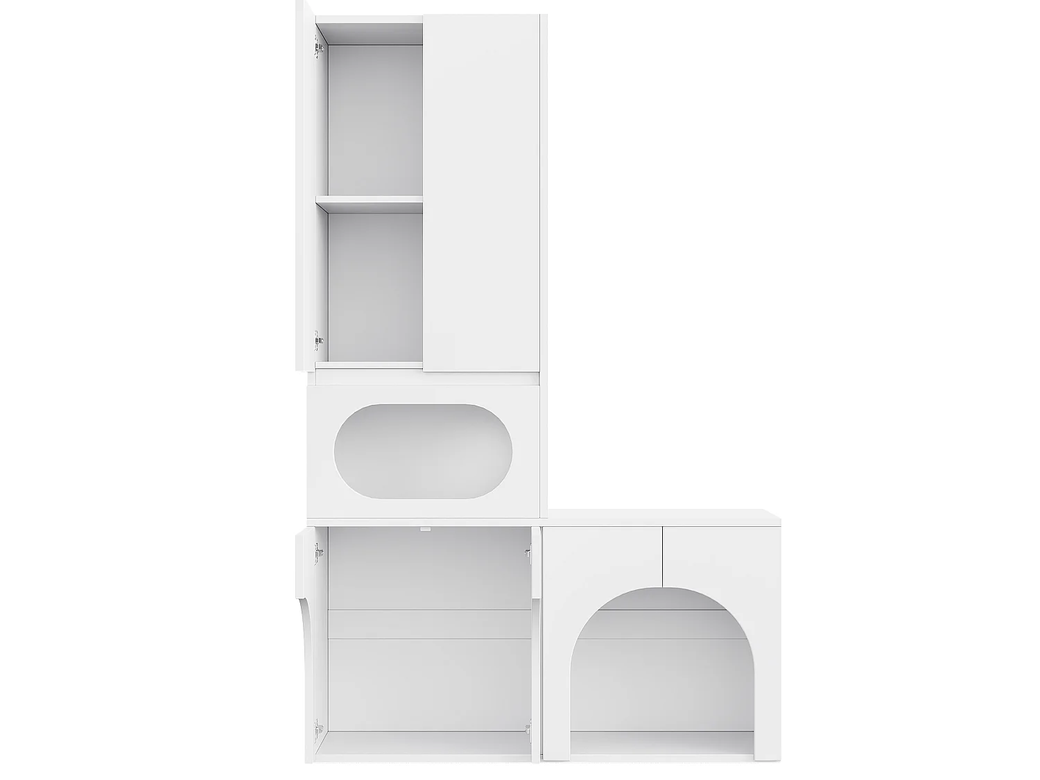 Armoire de rangement/Meuble haut - Peut contenir 2 bacs à litière - Avec espace de repos pour animaux - Blanc (Bacs à litière non inclus)