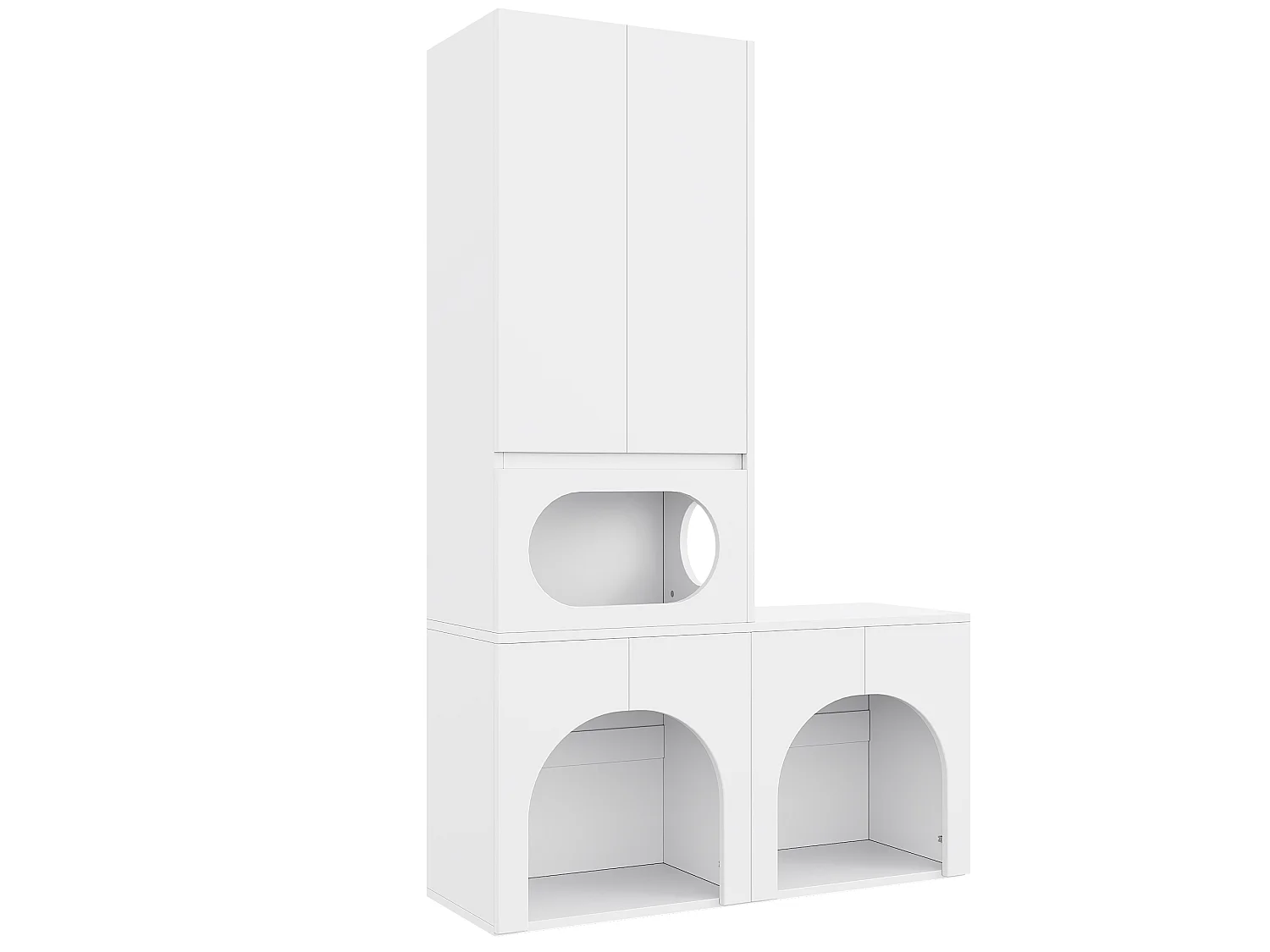 Armoire de rangement/Meuble haut - Peut contenir 2 bacs à litière - Avec espace de repos pour animaux - Blanc (Bacs à litière non inclus)