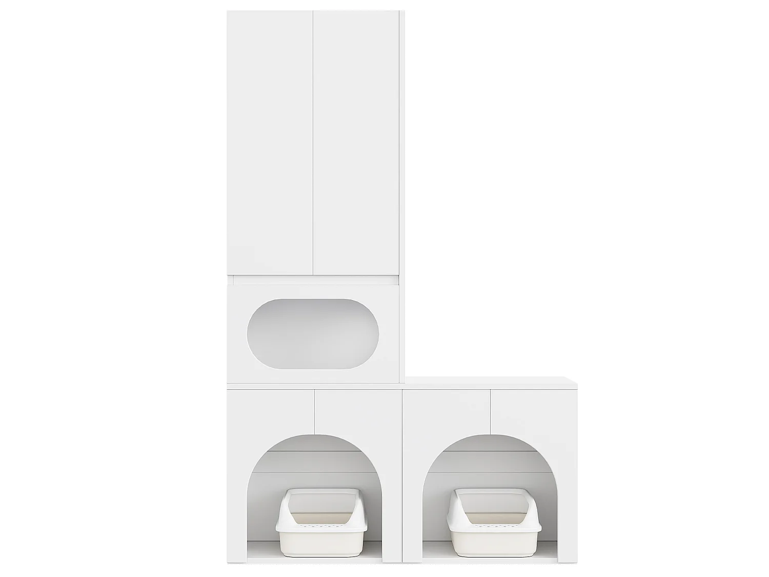 Armoire de rangement/Meuble haut - Peut contenir 2 bacs à litière - Avec espace de repos pour animaux - Blanc (Bacs à litière non inclus)