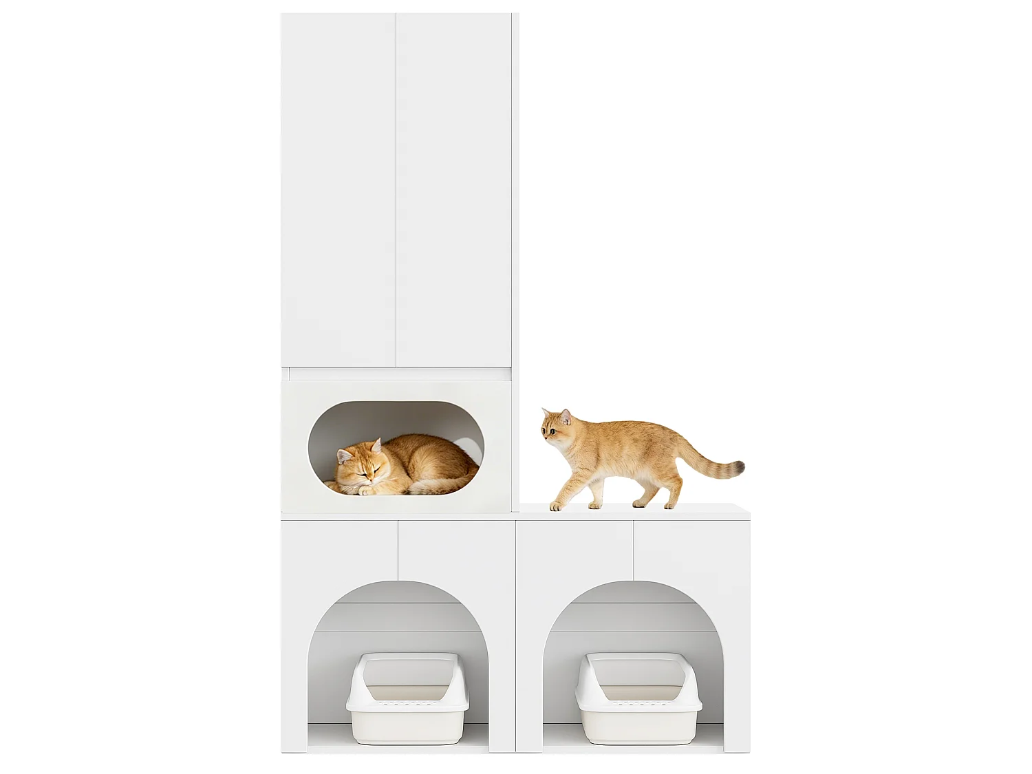Armoire de rangement/Meuble haut - Peut contenir 2 bacs à litière - Avec espace de repos pour animaux - Blanc (Bacs à litière non inclus)