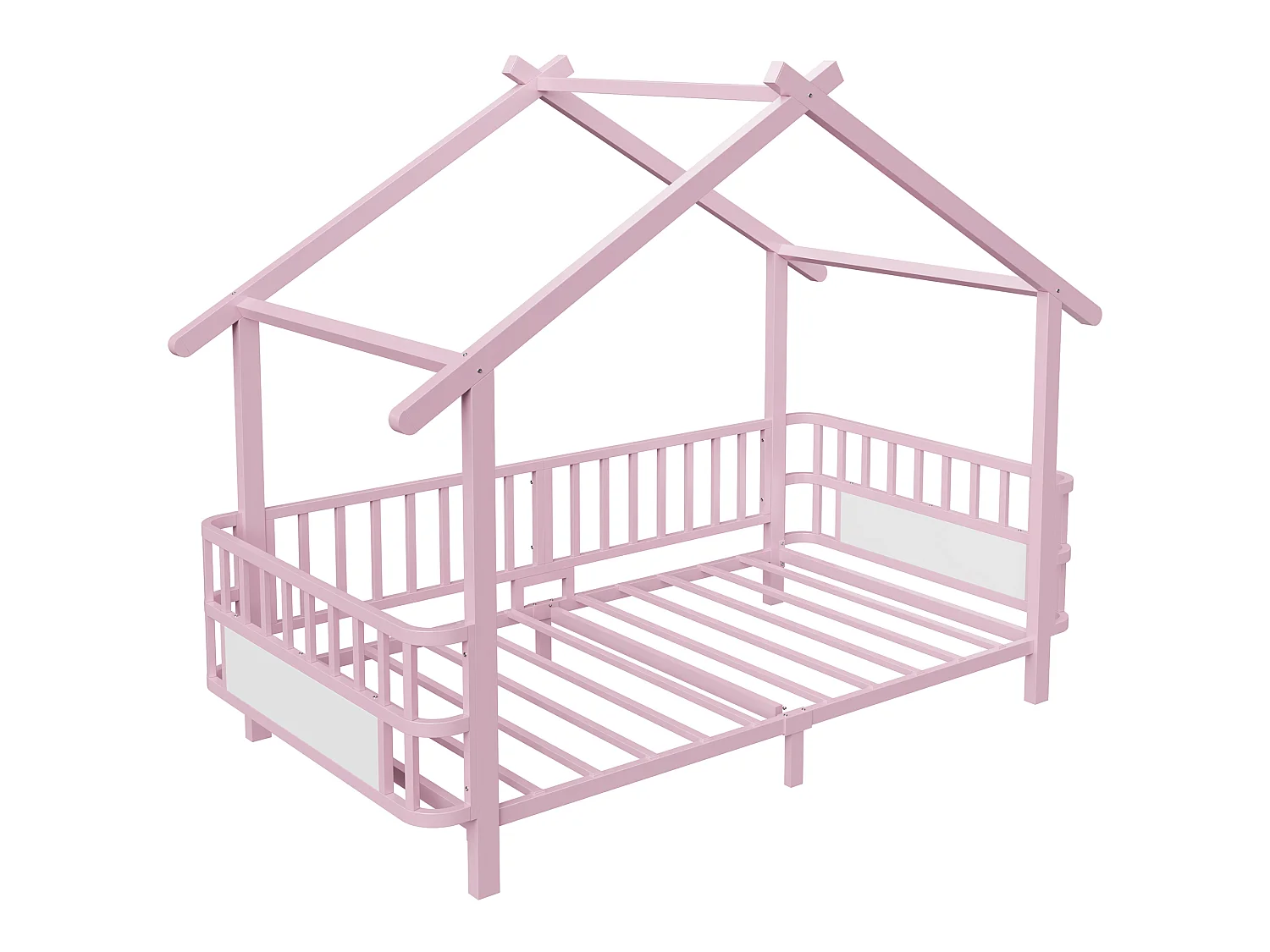 Lit cabane en métal 90 x 200 cm - avec barrières de sécurité - rose (matelas non inclus)