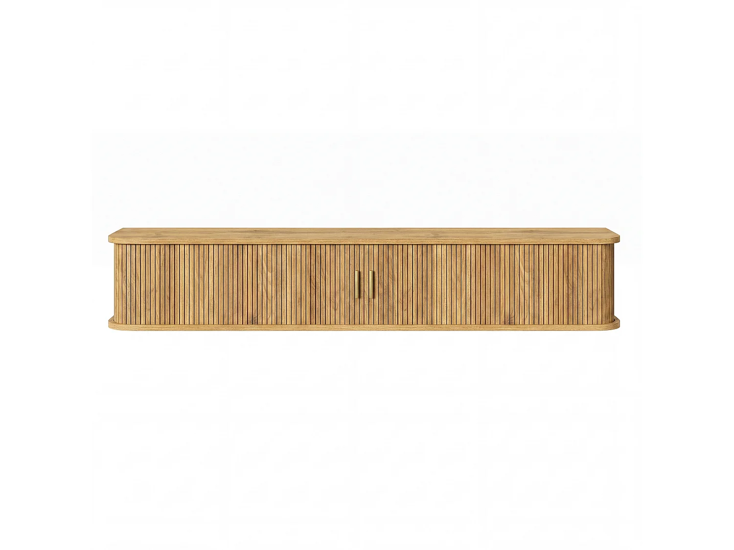 Wand-TV-Möbel 175x30x30 cm - mit LED-Beleuchtung - 2 Schiebetüren und 1 Schublade - abgerundete Ecken - MDF - Natur