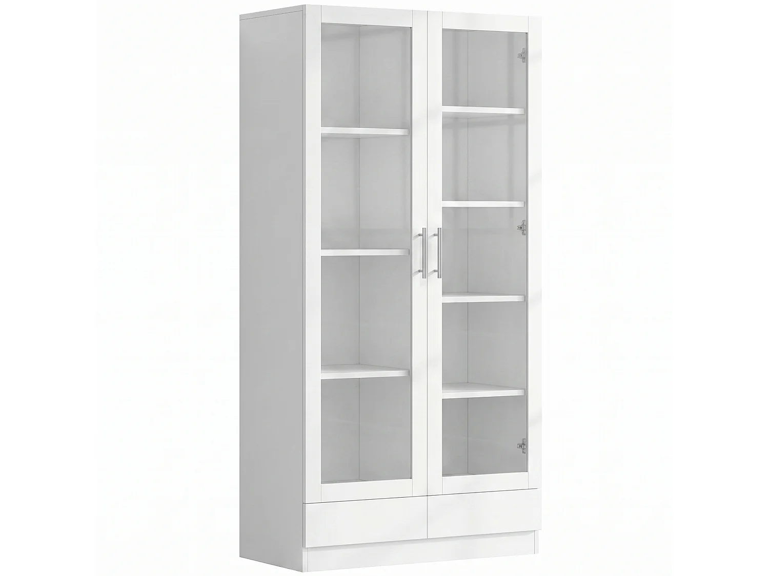 Storage Display Cabinet 80 × 40 × 160 cm - with glass doors and 2 drawers - tall cabinet - white