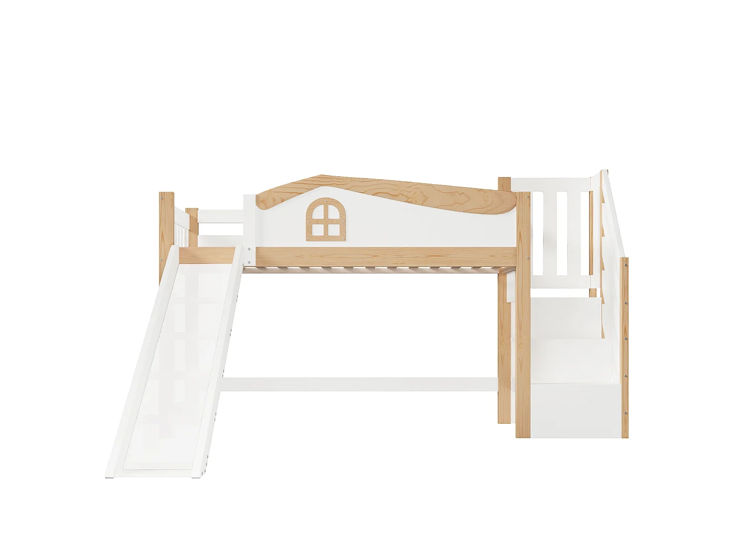 Kids Bed 90 × 200 cm - with safety rails - with storage ladder - with slide - with LED light - white (mattress not included)