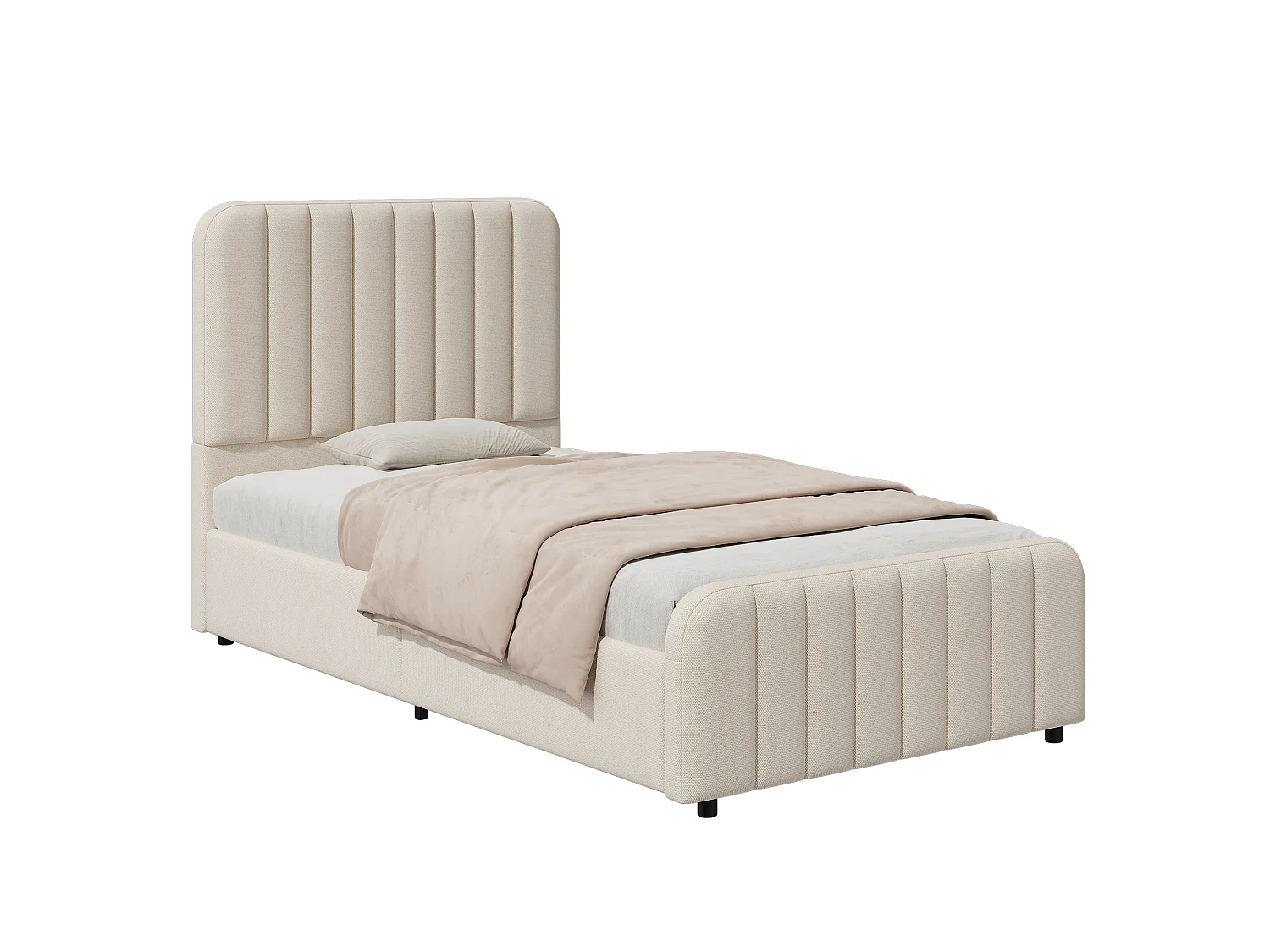 Upholstered kids storage bed 90 x 200 cm - with slatted base and headboard - storage space - linen - beige (without mattress)