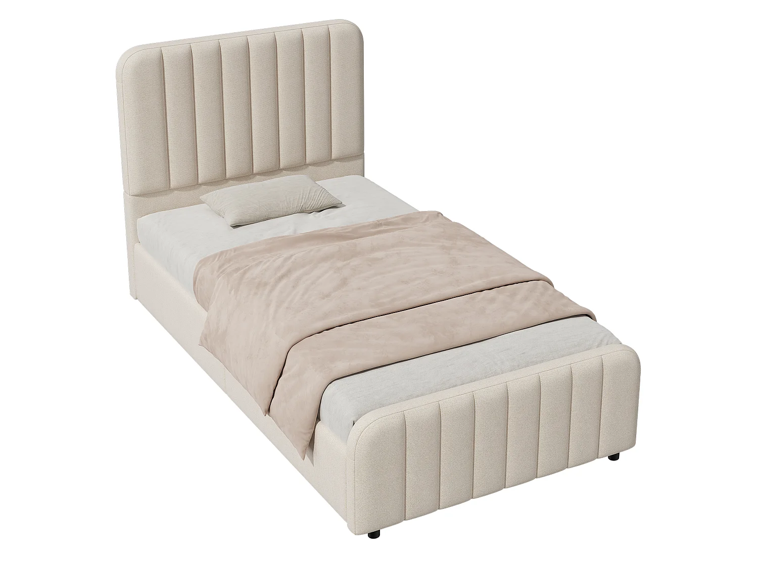 Upholstered kids storage bed 90 x 200 cm - with slatted base and headboard - storage space - linen - beige (without mattress)