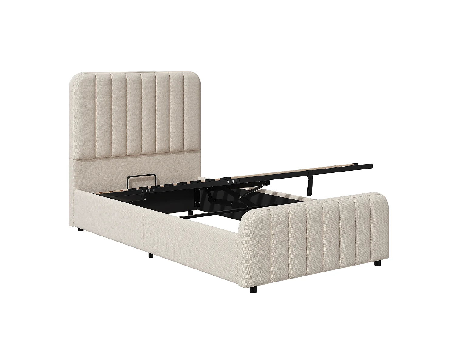 Upholstered kids storage bed 90 x 200 cm - with slatted base and headboard - storage space - linen - beige (without mattress)