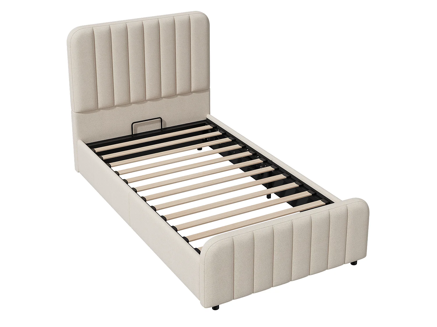 Upholstered kids storage bed 90 x 200 cm - with slatted base and headboard - storage space - linen - beige (without mattress)
