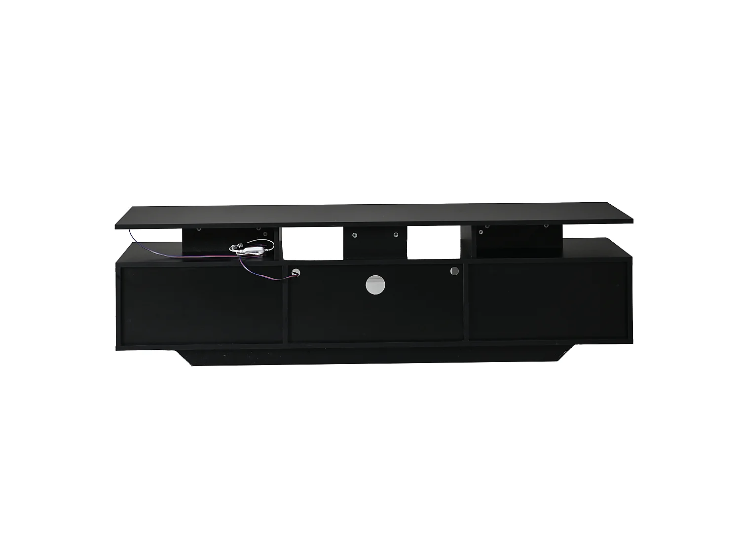 TV-Möbel 160 x 40 x 45 cm - LED-Beleuchtung - 2 Türen und 8 Regale - Hochglanz-Finish - MDF + Glas - schwarz
