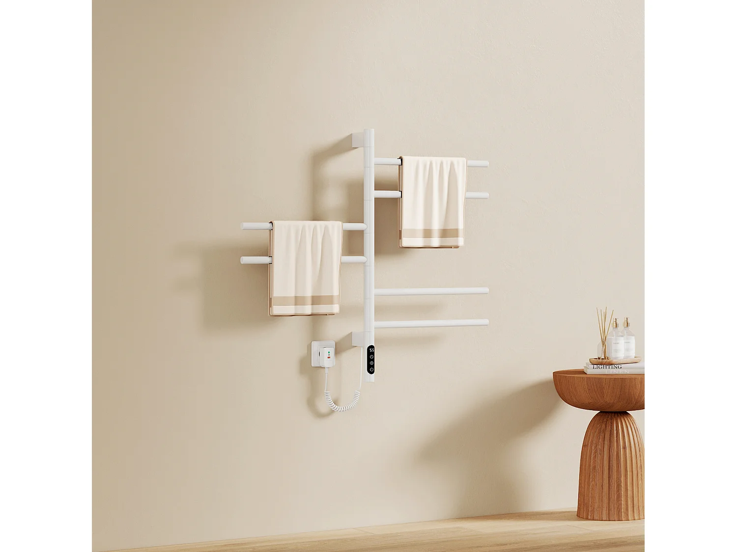 EMKE Sèche-serviettes électrique salle de bain, Barres Pivotantes 180 degrés, 78 x 45 cm, WiFi App/Alexa, Écran tactile, Blanc