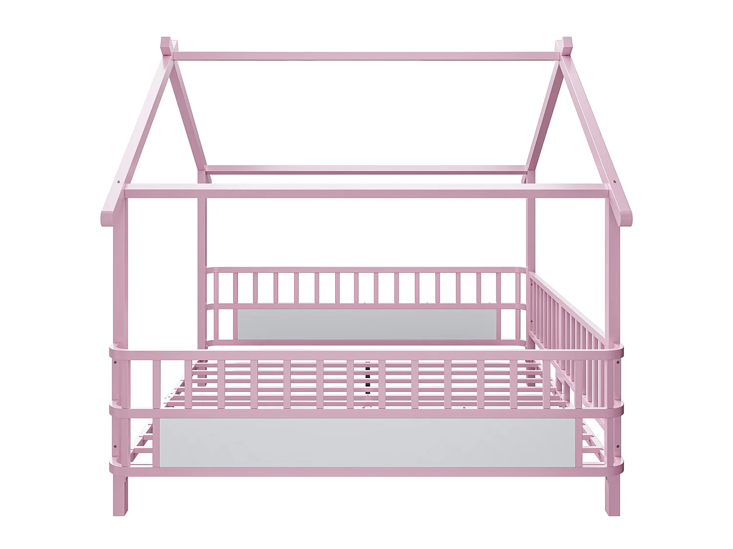 Lit cabane en métal 140 x 200 cm - avec barrières de sécurité - rose (matelas non inclus)