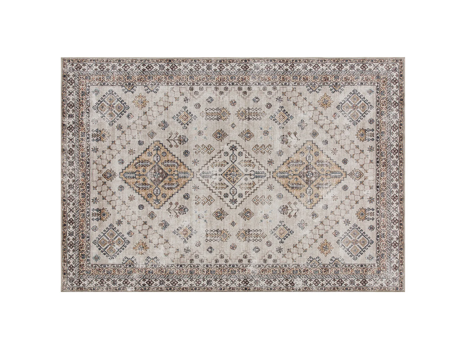 Kefado 170 x 120cm Beige Polyester Vintage Style Non Slip Washable Rug