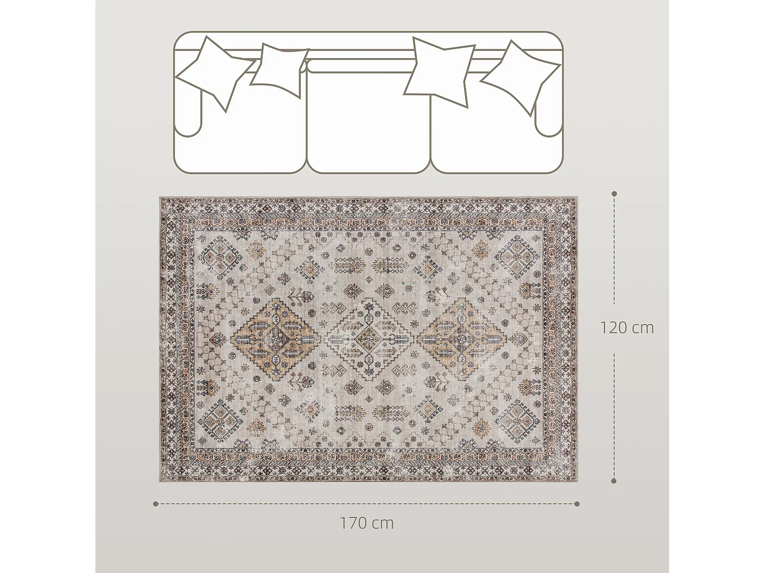 Kefado 170 x 120cm Beige Polyester Vintage Style Non Slip Washable Rug