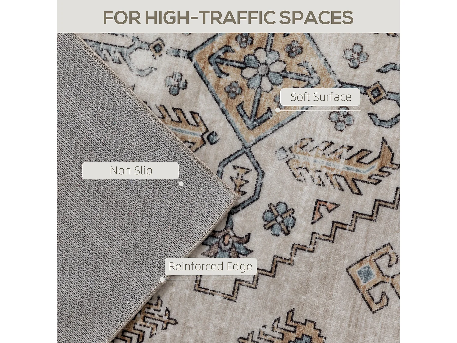 Kefado 170 x 120cm Beige Polyester Vintage Style Non Slip Washable Rug