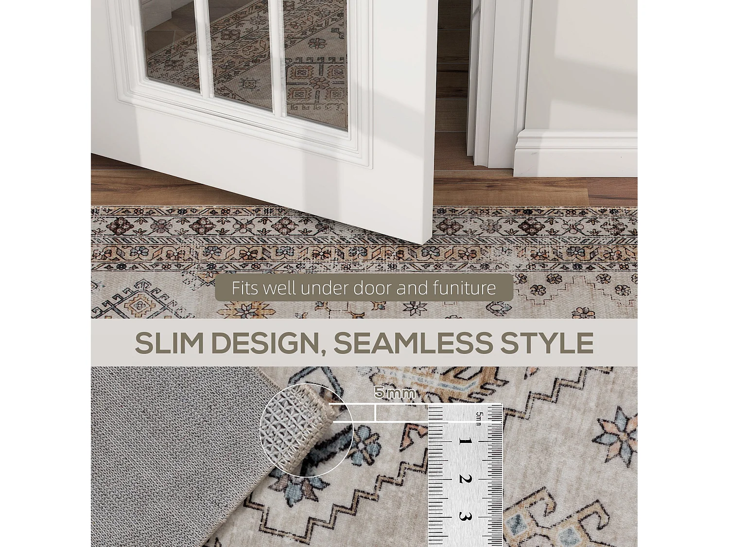 Kefado 170 x 120cm Beige Polyester Vintage Style Non Slip Washable Rug
