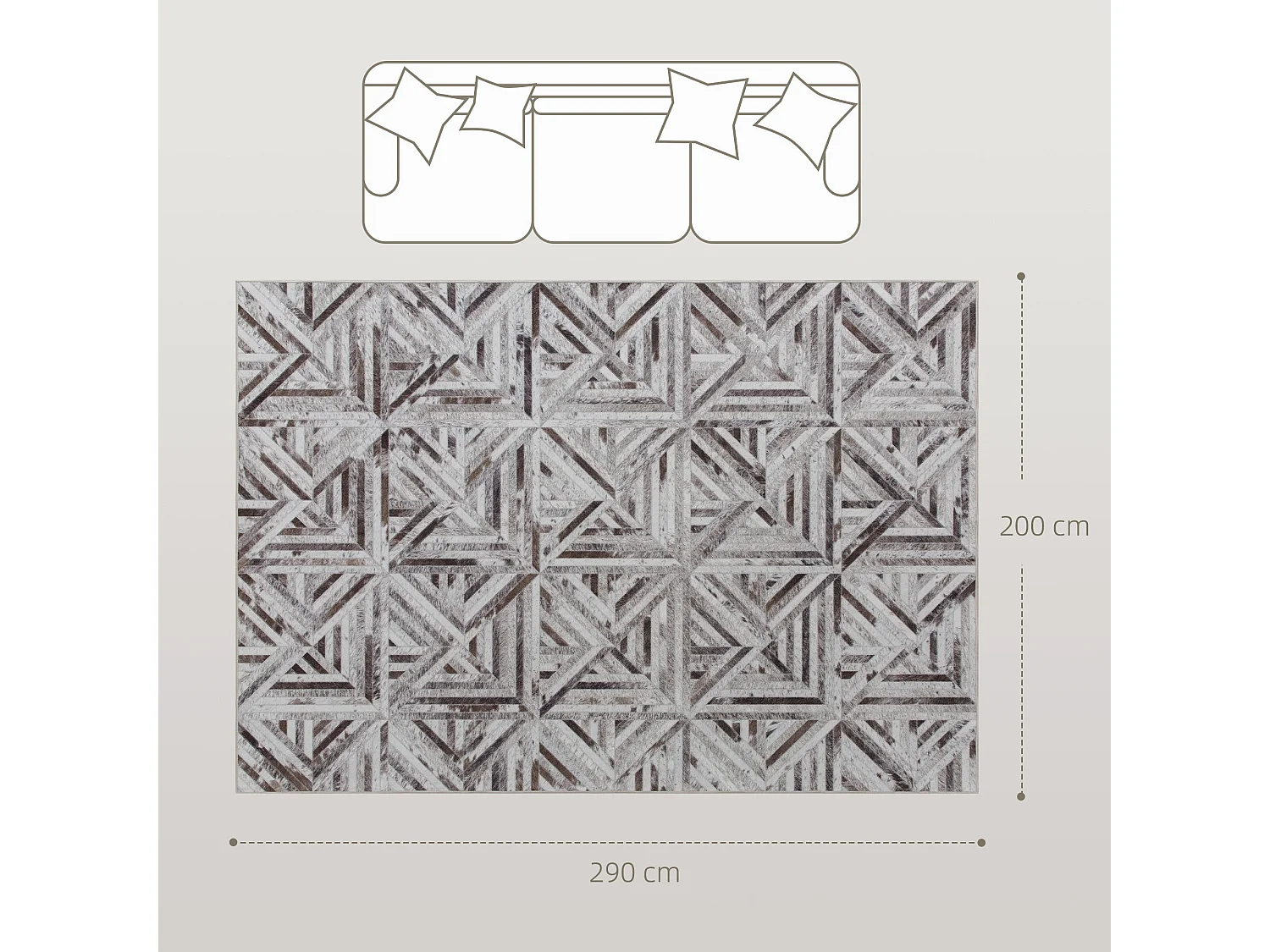 Fisuk 290 x 200cm Chenille Brown Triangle Pattern Non Slip Washable Rug