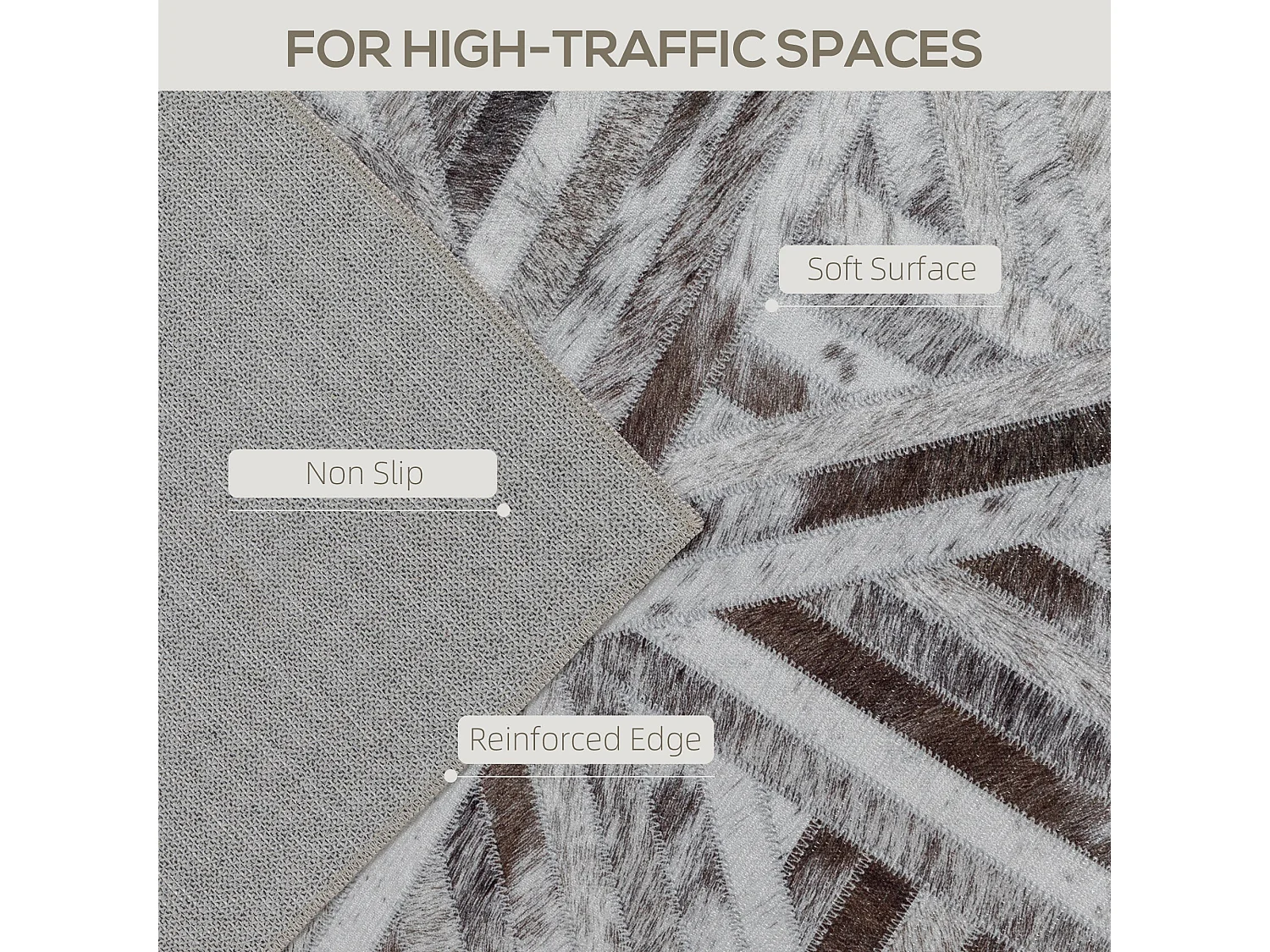 Fisuk 290 x 200cm Chenille Brown Triangle Pattern Non Slip Washable Rug