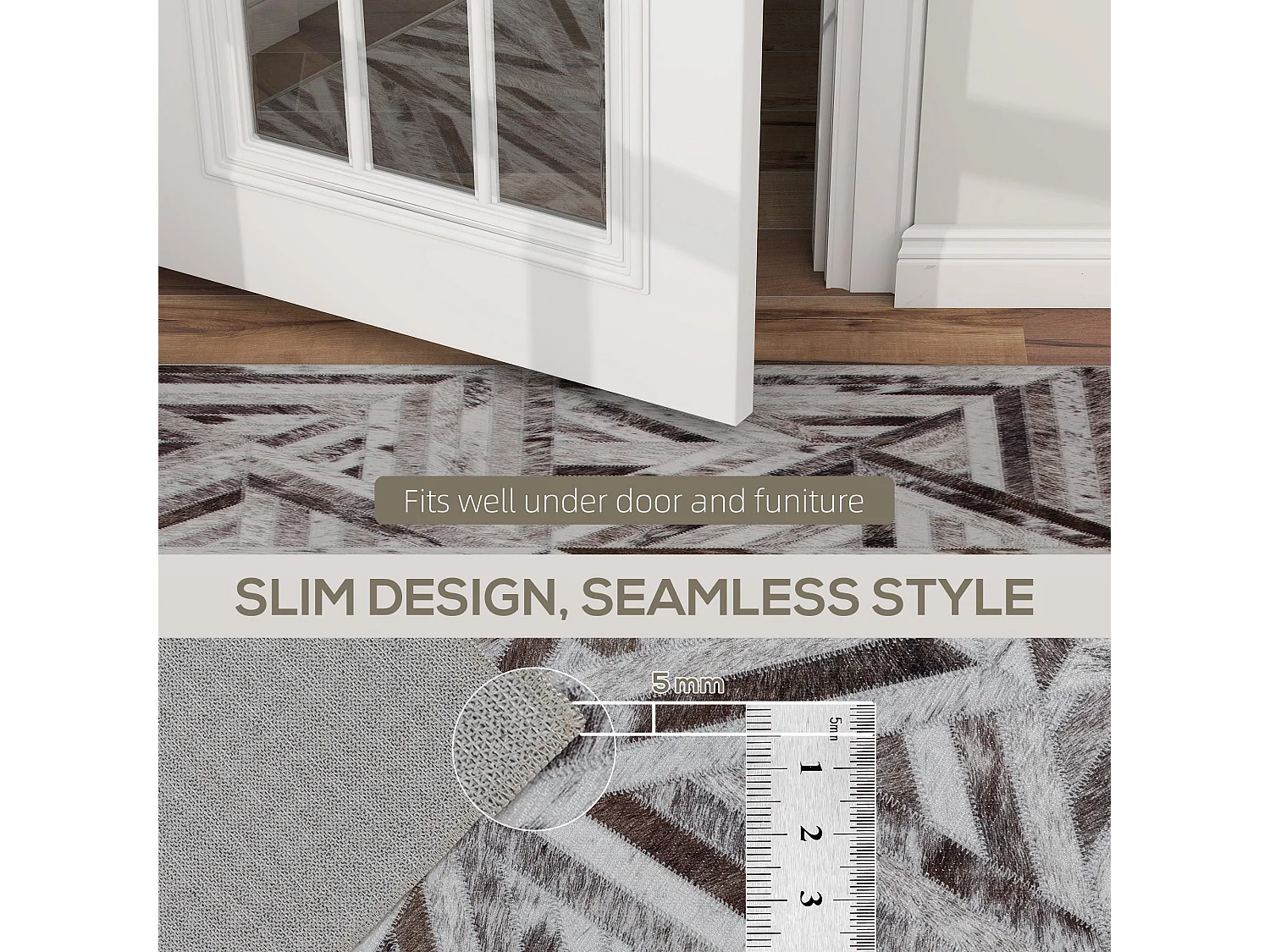 Fisuk 290 x 200cm Chenille Brown Triangle Pattern Non Slip Washable Rug