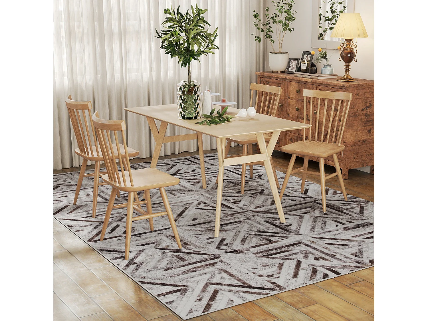 Fisuk 290 x 200cm Chenille Brown Triangle Pattern Non Slip Washable Rug