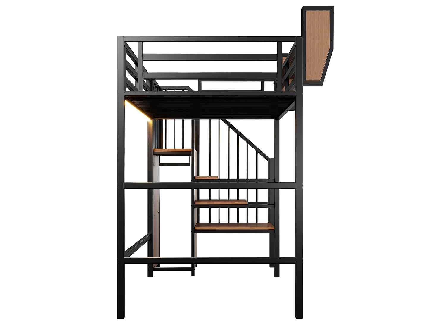 Lit mezzanine 90x200cm - avec éclairage LED - avec échelle de sécurité - avec espace de rangement - Noir (matelas non inclus)