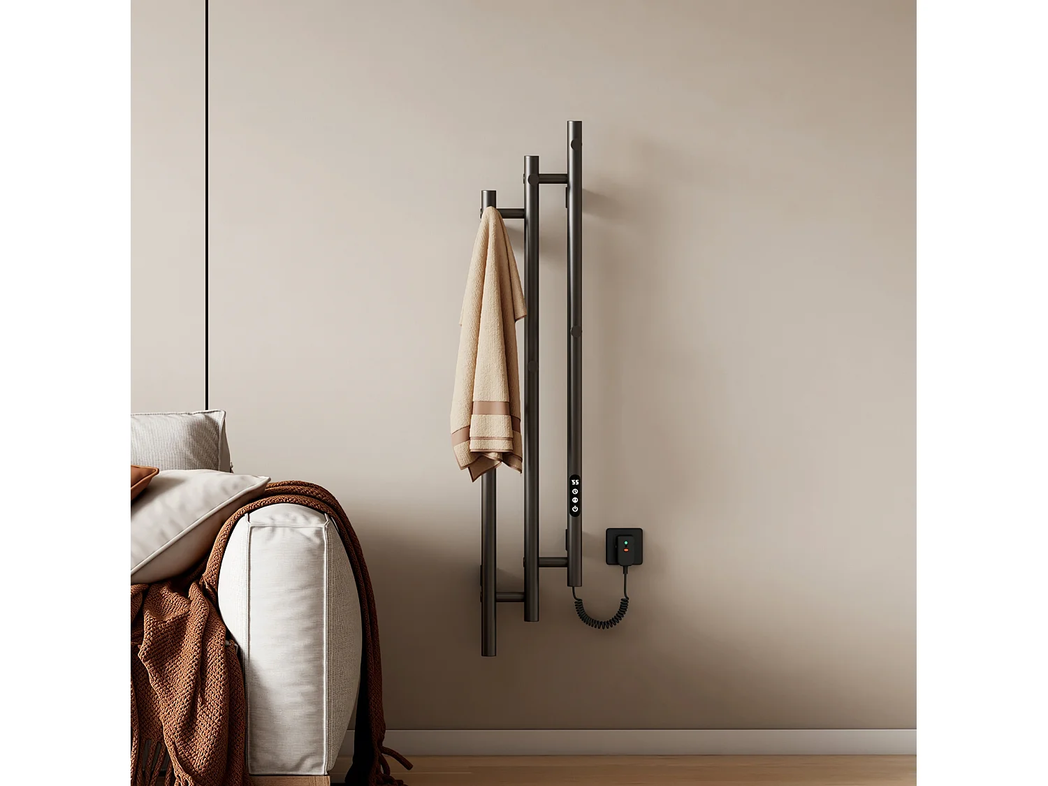 EMKE Sèche-serviettes électrique 115x21,6 cm, 220W, Radiateur Salle de Bain WiFi App/Alexa, Chauffage carbone, Gris