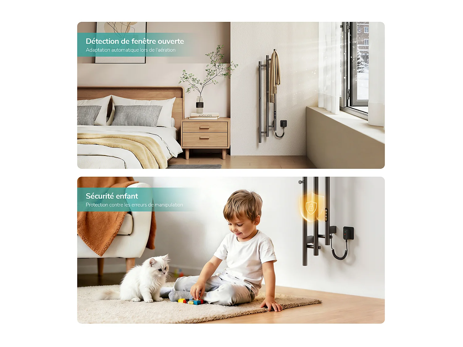 EMKE Sèche-serviettes électrique 115x21,6 cm, 220W, Radiateur Salle de Bain WiFi App/Alexa, Chauffage carbone, Gris