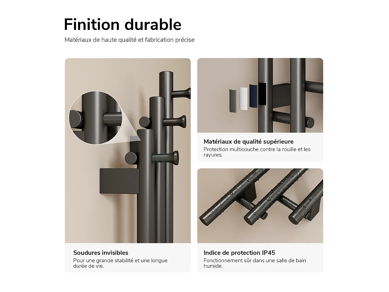 EMKE Sèche-serviettes électrique 115x21,6 cm, 220W, Radiateur Salle de Bain WiFi App/Alexa, Chauffage carbone, Gris